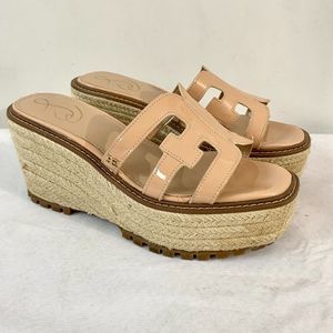 Sam Edelman Tan Patent Platform Espadrille Slide Shoes Mules Women's 8.5
